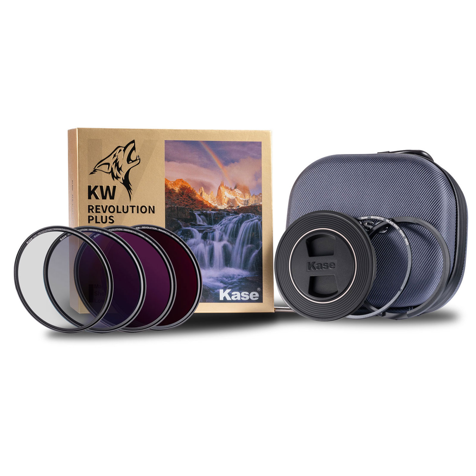 Kase Revolution Plus magnetic master kit with magnetic circular polarizer and magnetic ND filters.